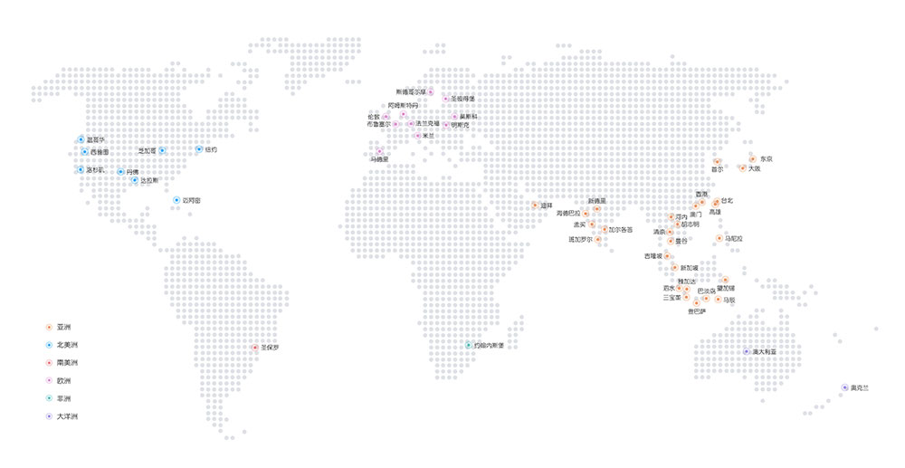 阿里云CDN海外及港澳台节点分布图